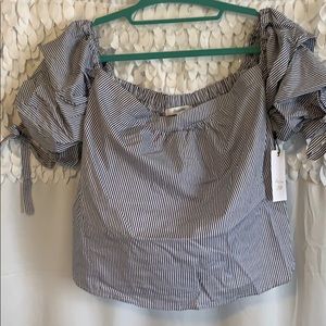 Blue and white strips off shoulder shirt